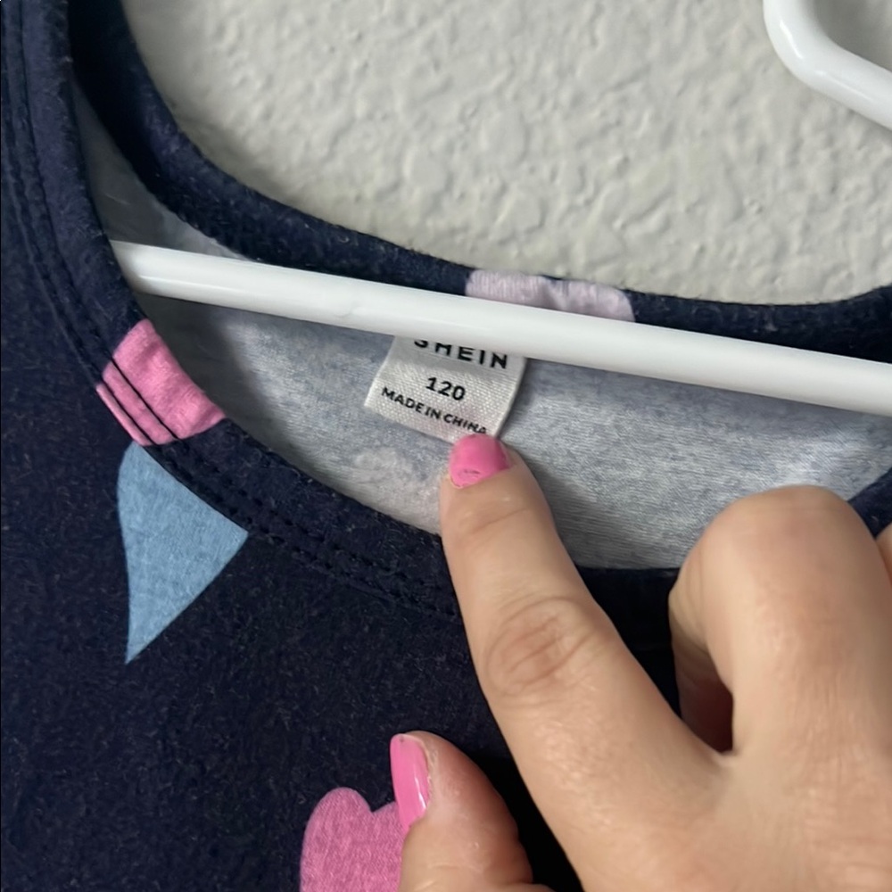 Navy Heart Pattern Kids Dress - Picture 2 of 3